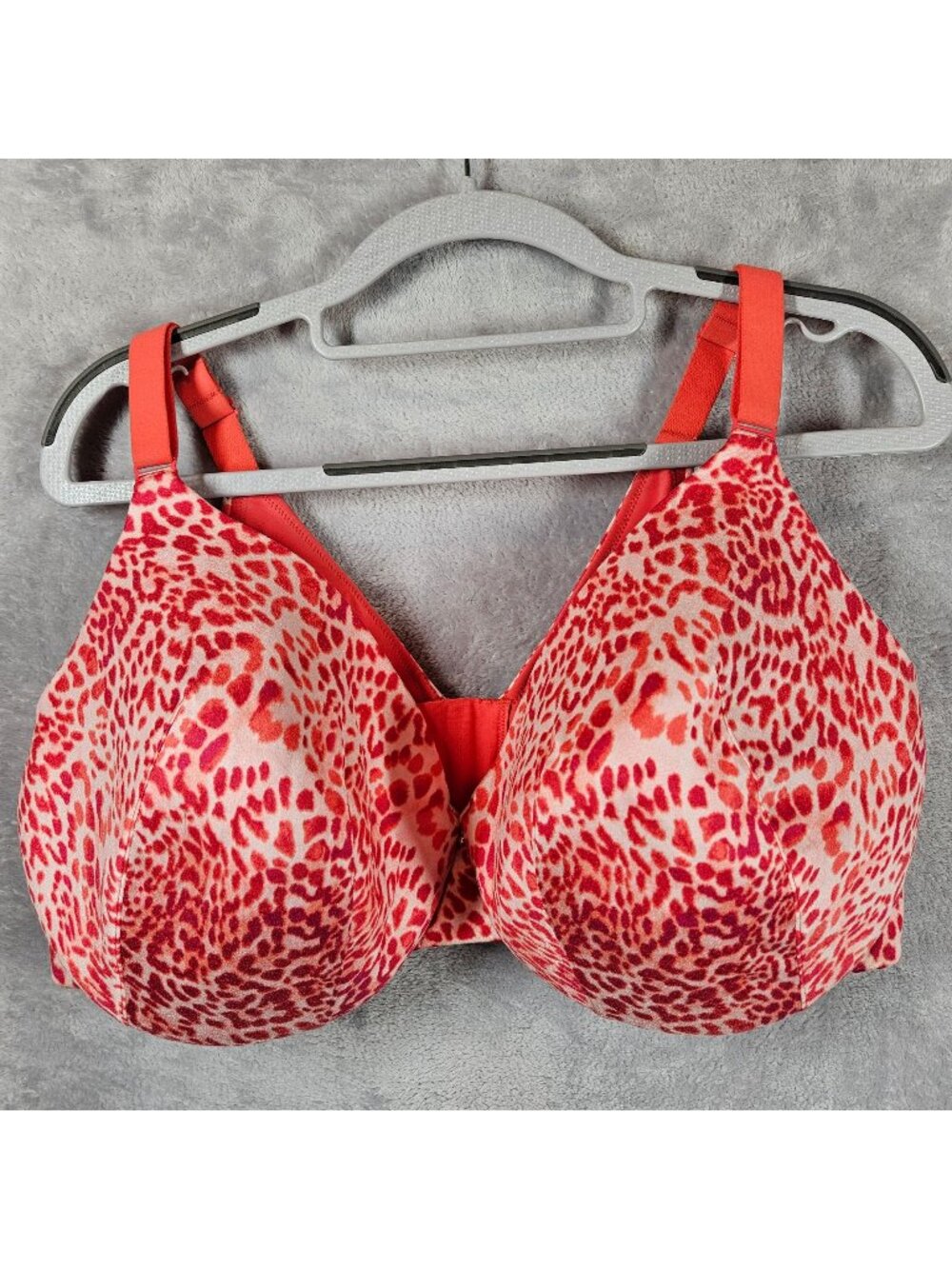 Cacique Bra 42DDD red pink animal print Back Smoother underwire Sexy burlesque